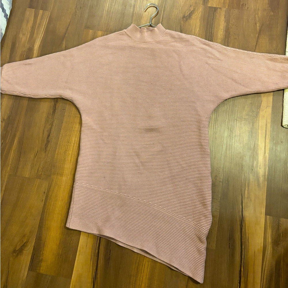 “Black Tape_” asymmetrical pink sweater dress - Picture 2 of 7